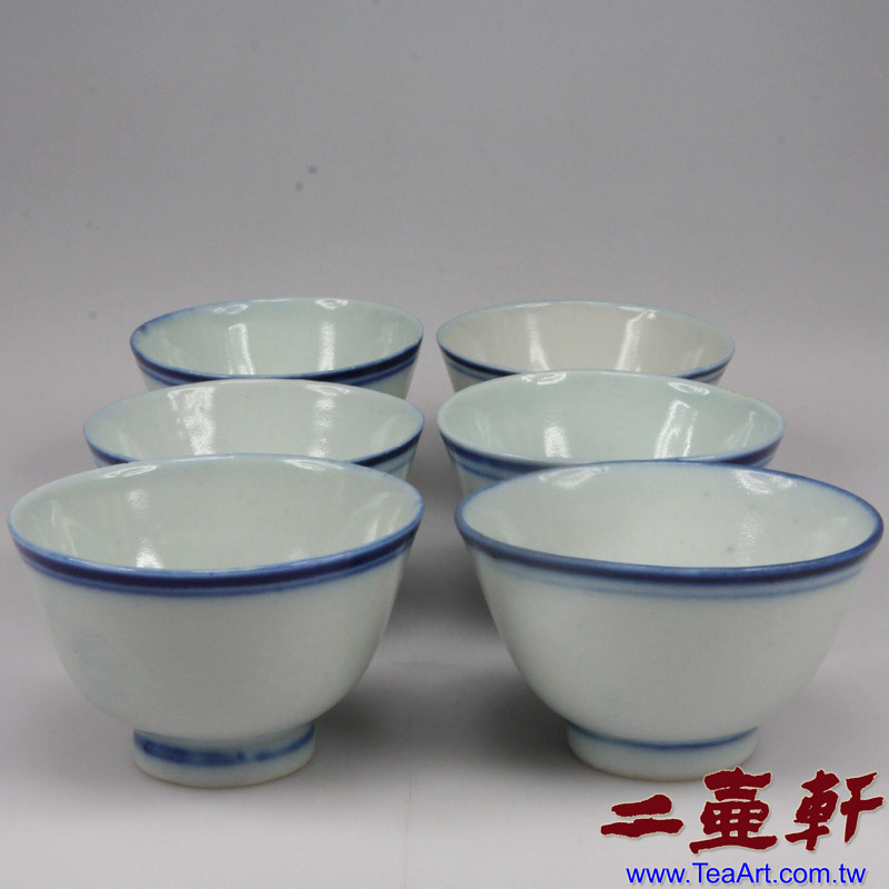 清末民國初年青花藍圈杯，藍線茶杯