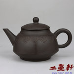 黑鐵砂六合瓣型壺,80年代中國宜興一廠紫砂壺,早期壺